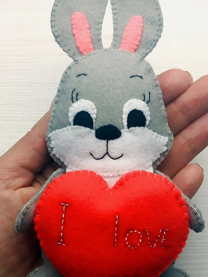 Bunny pattern, Felt pattern, Valentine pattern, Felt bunny pattern, Plush bunny toy sewing pattern, Valentines ornament, Valentines day gift