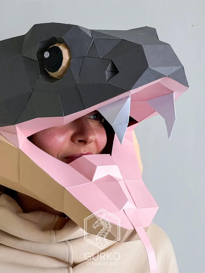 Cobra Mask Papercraft, Snake, Digital Template, PDF Download, Gurko, 3D Low Poly Animal Mask, DIY Origami, Pepakura, Paper Mask, DIY Costume