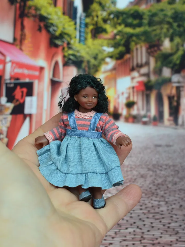 Miniature doll in 12th scales. Handmade doll for dollhouse. Collectible miniature doll.