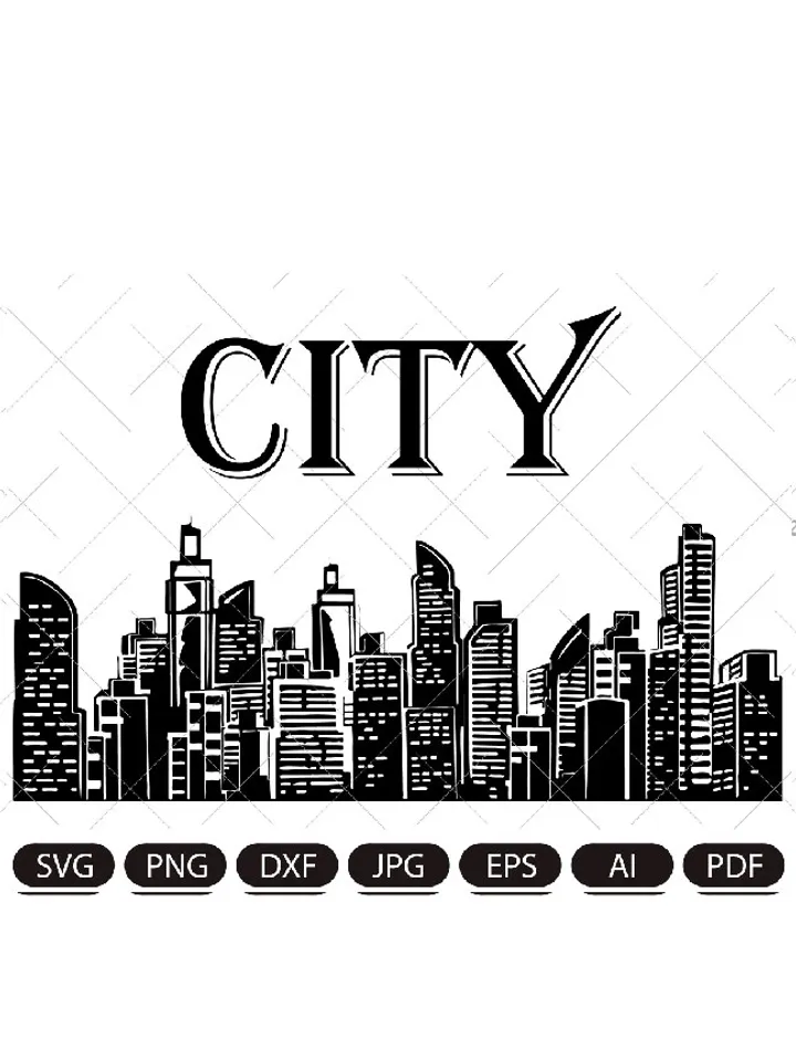 City silhouette vector/ Horizontal City landscape SVG/ Downtown landscape with high skyscrapers/ Panorama architecture buildings/ Urban life