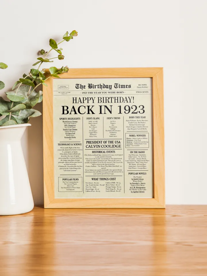 102nd Birthday Gift for Women or Men - Back in 1923 Birthday Card - 102nd Birthday Decoration for Grandmother or Grandpa - Funny Table Centerpiece for 102 Years Old Anniversary Party