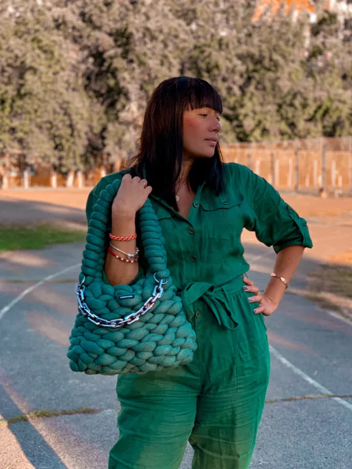 Chunky bag knit pattern PDF and video tutorial, crochet handbag, shoulder purse, vegan knit crossbody, retro style, mini tote