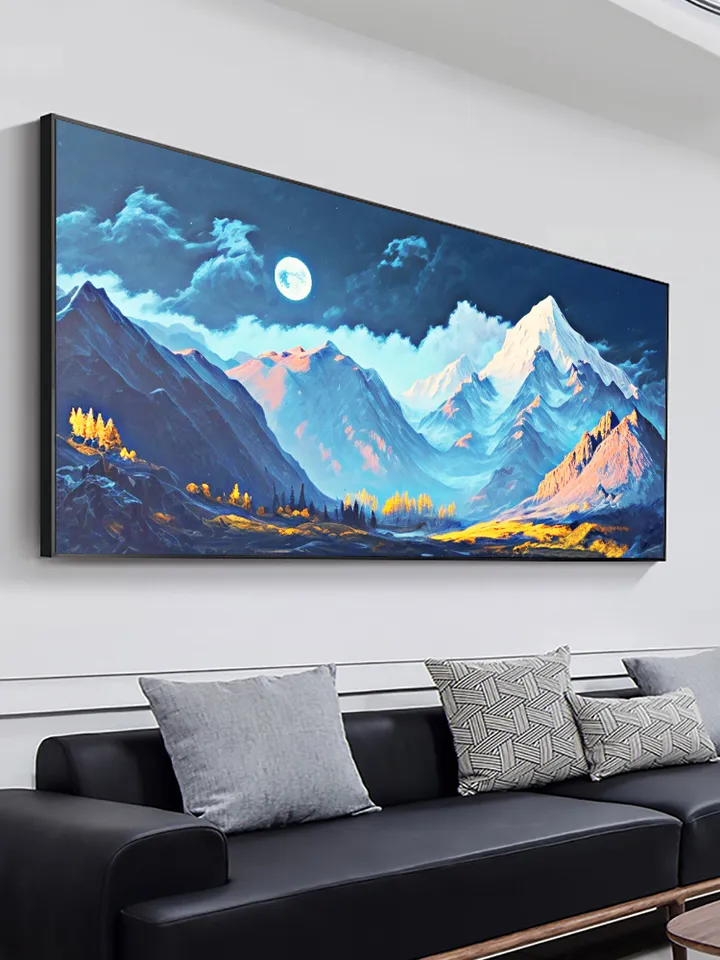 Landscape Oil Painting On Canvas, Original Snow Mountain Painting, Realistic Art of Field Scenery, Blue Decor, Large Wall Art, Home Decor