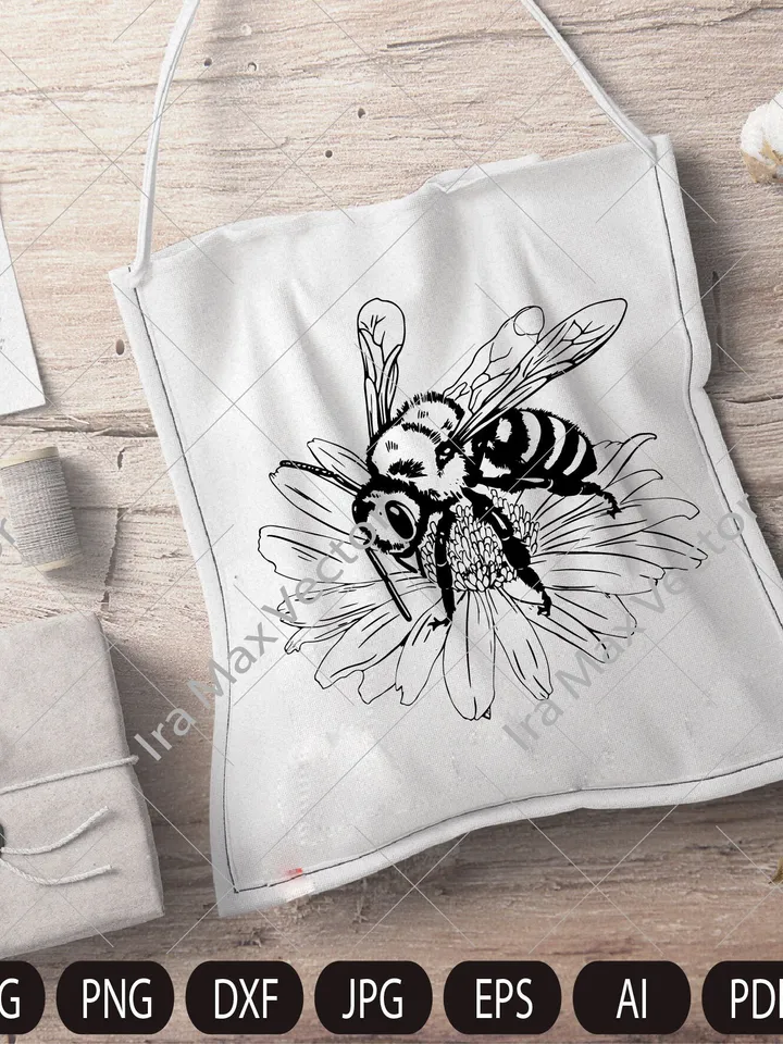Bee svg, Floral bee, bee on flower, honey bee, bumble bee svg png jpg clip art Silhouette Cricut Cutting Machine cut file