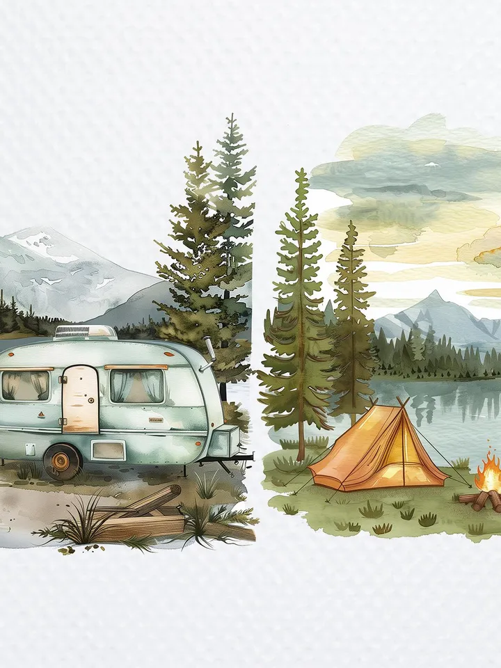 12 Camping Trailer PNG bundle, Traveling png pack, Printable Watercolor Camping Clipart for sublimation, tourism, Paper craft, junk journals