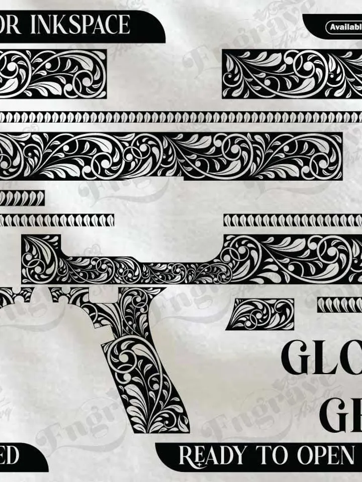 Glock 17 Gen 04 Scroll Design,lasercut,laserengraving,fiberlaser,engravingfiles,metalart