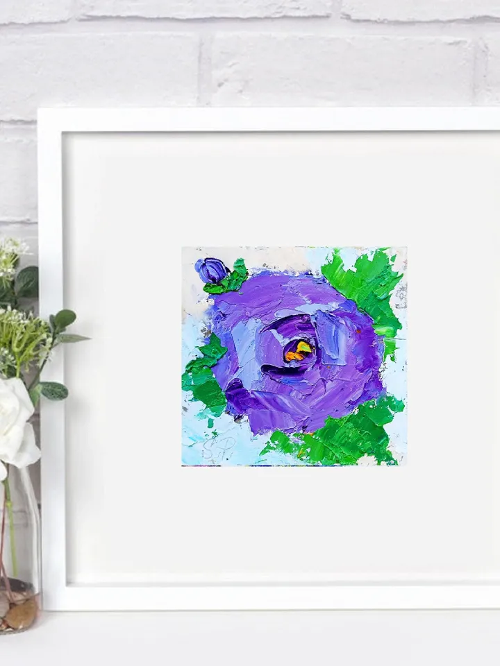 Rose Painting Cornflower Original Art Impasto Oil Painting 4x4 Impasto Rose Wall Art Floral Meadow Painting Field