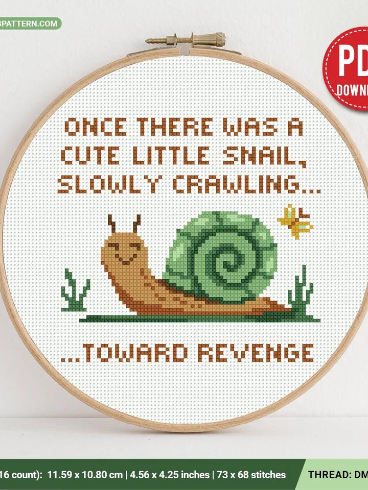 Snail Cross stitch pattern, Joke, Funny Cross stitch Chart, animals, Humor Quote, beginner counted, modern, DIY, embroidery, instant PDF