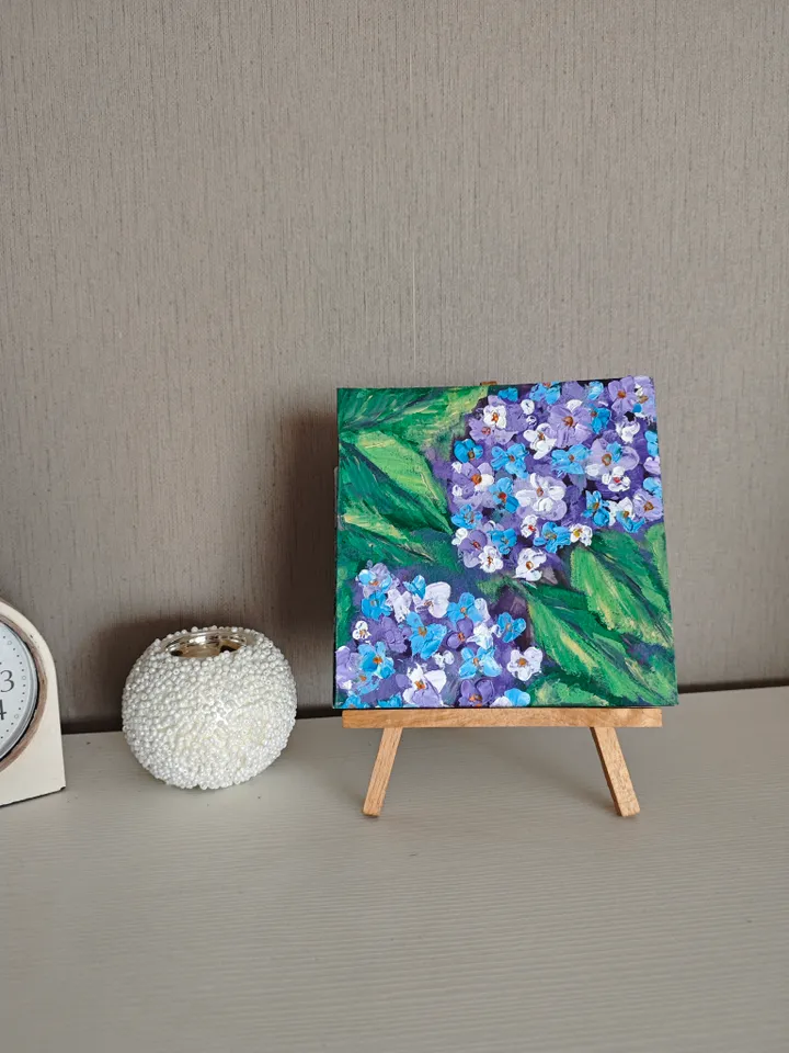 Hydrangea Original Painting Floral Original Art Flowers Modern Artwork Bright Hydrangea Wall Art 6x6 inches by Olga SokolovaArt