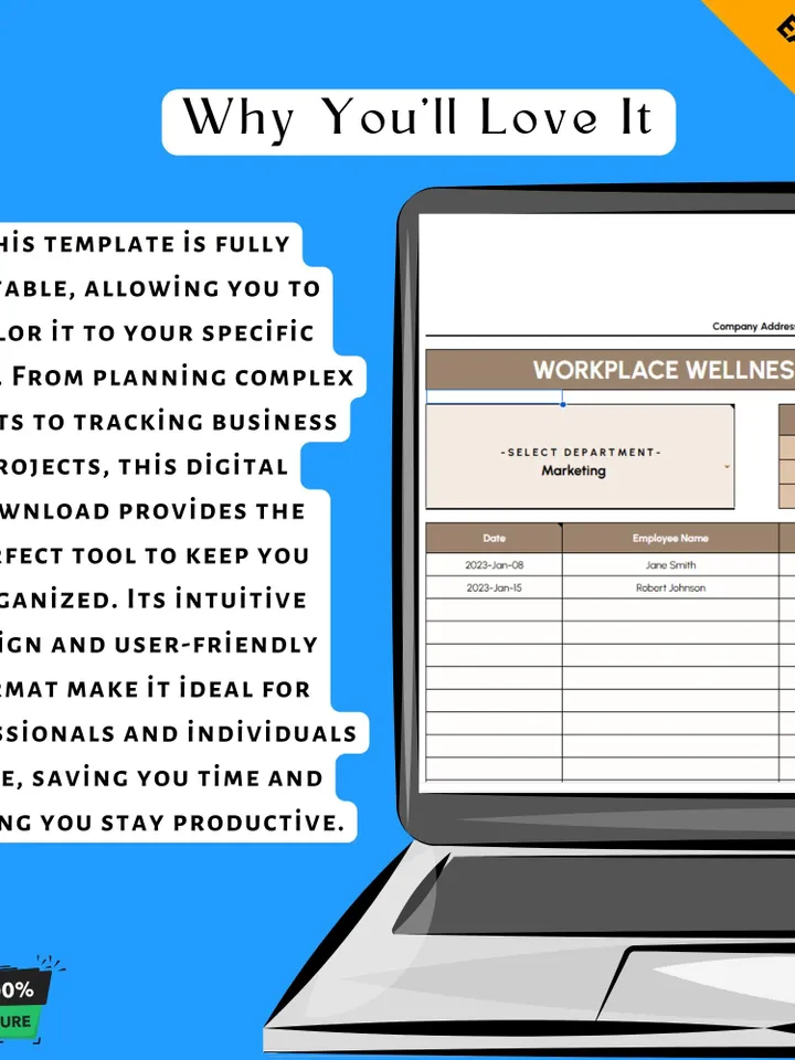 Workplace Wellness Program Participation Tracker, Editable Google Sheets HR Tool, Employee Wellness Tracker, Digital Download