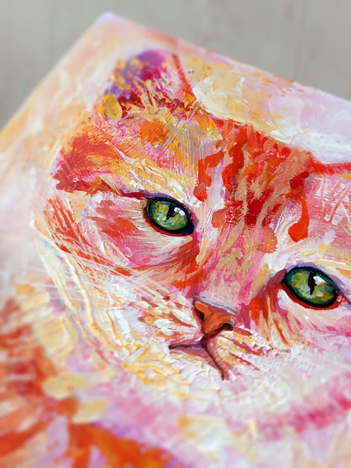 Pink Kitten. Original acrylic painting 6x8"