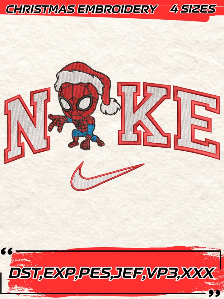 Swoosh Spider Man Santa Christmas Embroidery Design,Christmas Embroidery Design,4 Sizes,Digital Download