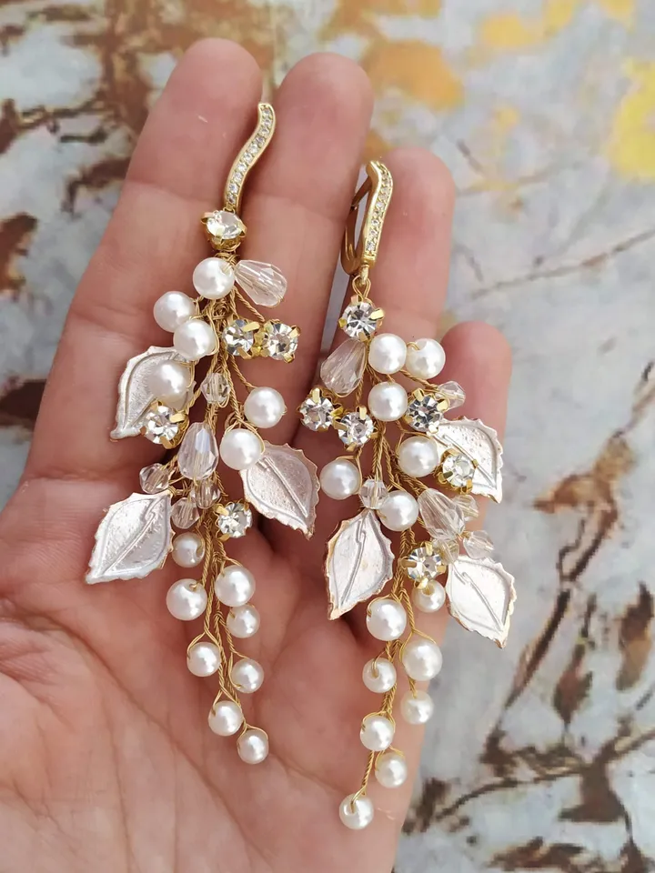 Silver | Gold | Rose Gold Laurel Wedding Earrings, Boho Wedding Earrings | Jewelry, Boho Bridal Earrings, Chandelier Statement Earrings
