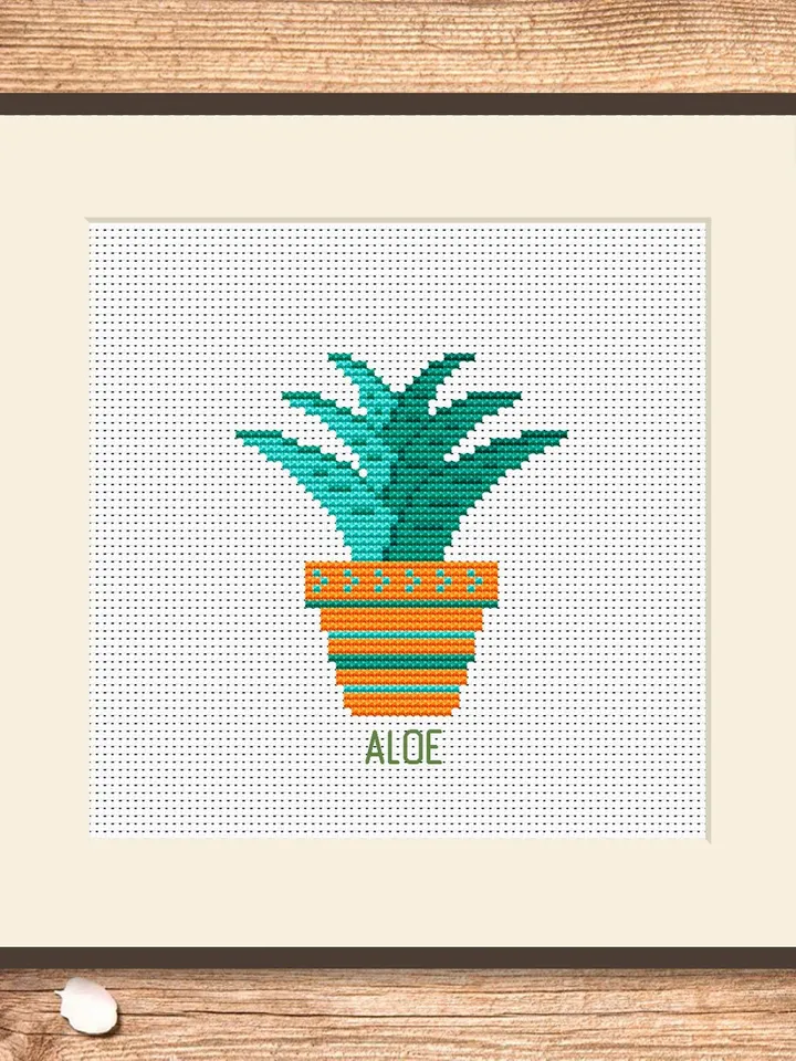 Aloe Cross Stitch Pattern, Flower Cross Stitch Pattern, Embroidery Aloe, Flowers xStitch, Potted Flowers Cross Stitch, Aloe Pattern #flw001