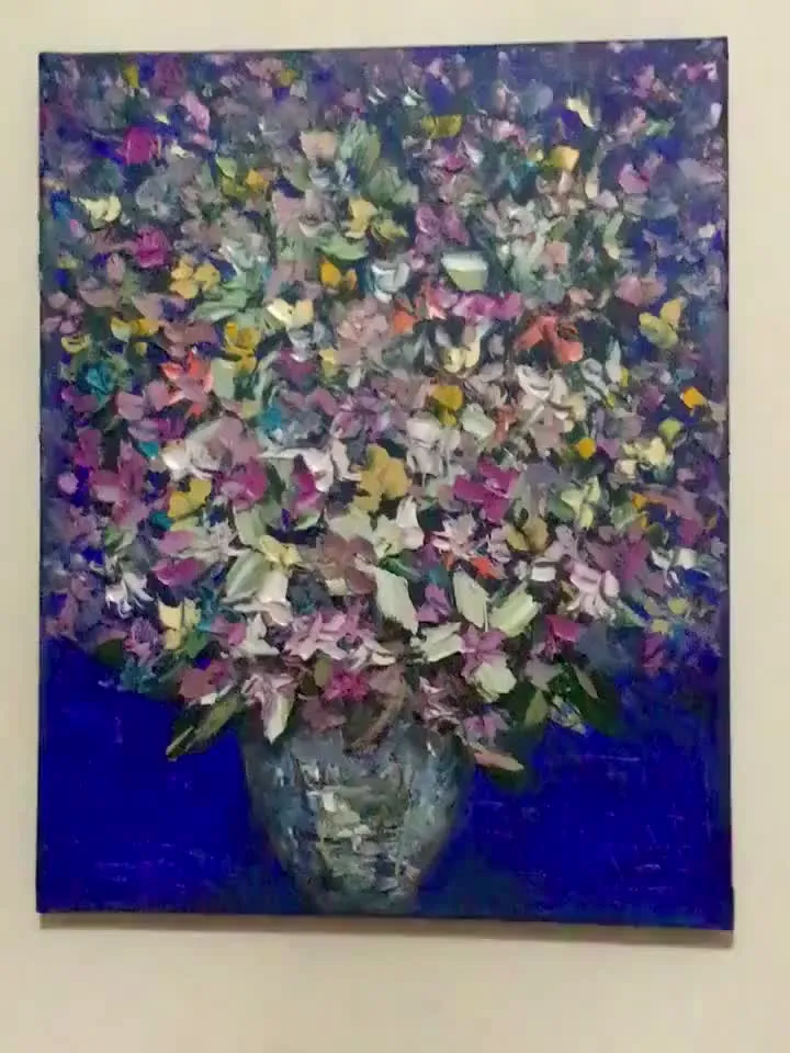 Flowers in a vase on blue background,posters from my original oil impasto painting on canvas,textured painting,colourful flowers wall art.