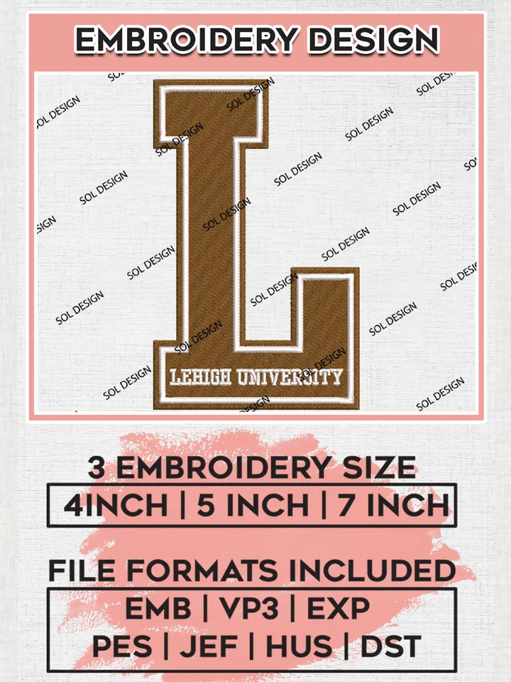 Lehigh Mountain Hawks College Team Letter Logo Embroidery Design Files, NCAA Lehigh Mountain Hawks Machine Embroidery, NCAA Teams, 3 sizes, NCAA Machine embroidery designs, Digital Download