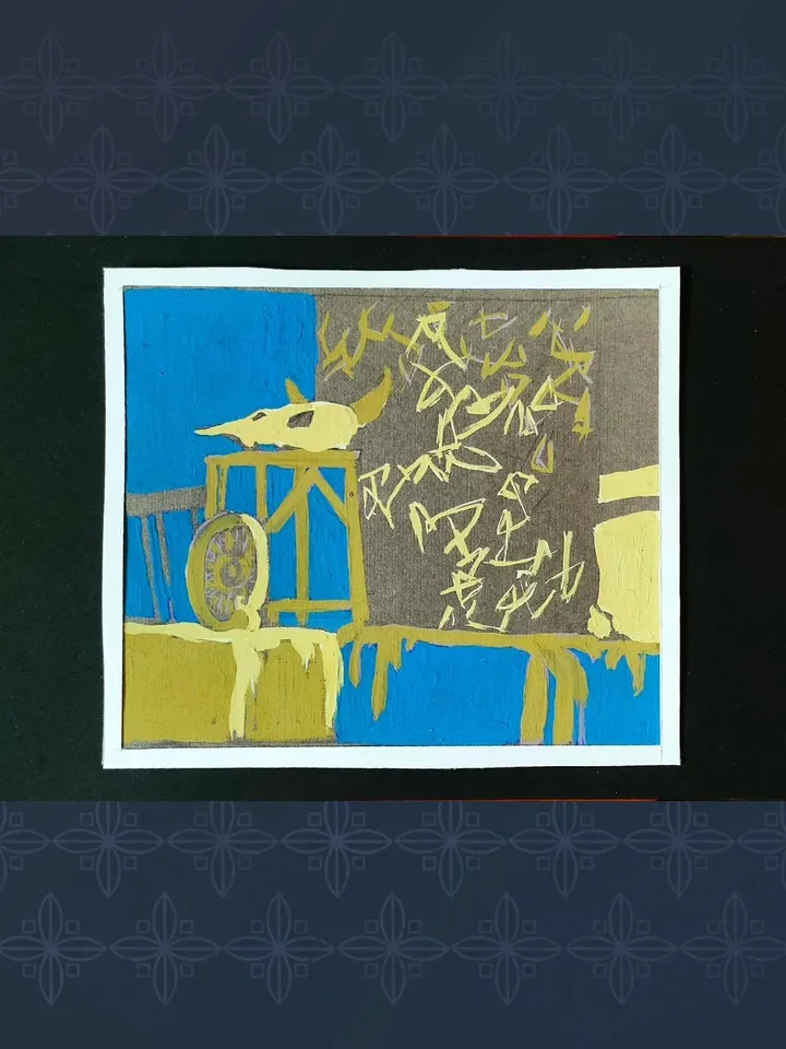 Professional original painting. Abstract blue still life