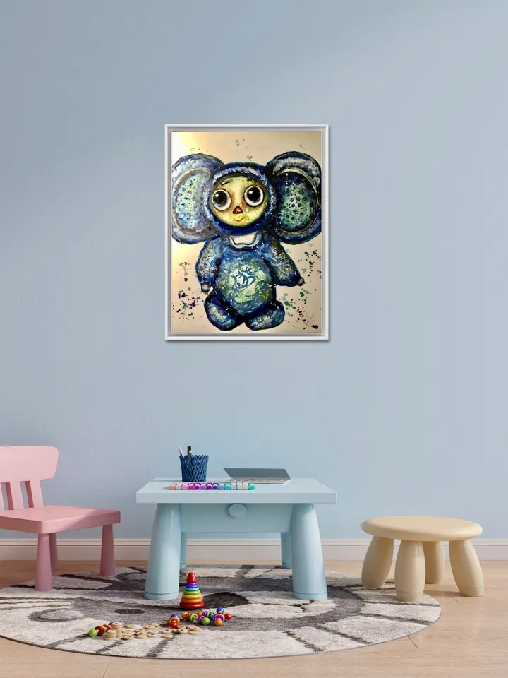 Cheburashka Photo paper poster made with my original mix media painting,kids room decoration,unique design wall decor,special children gift