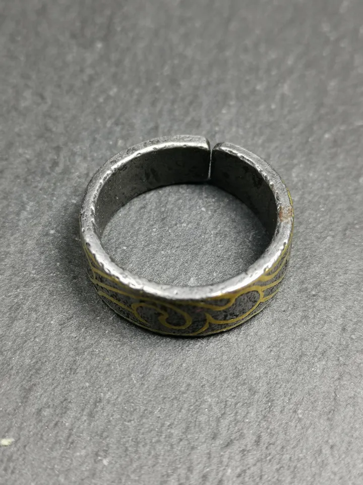 Gandhanra Unique Tibetan Cloud Pattern Ring | Cold Iron & Copper Inlay | Adjustable US Size 10 | Protection Jewelry