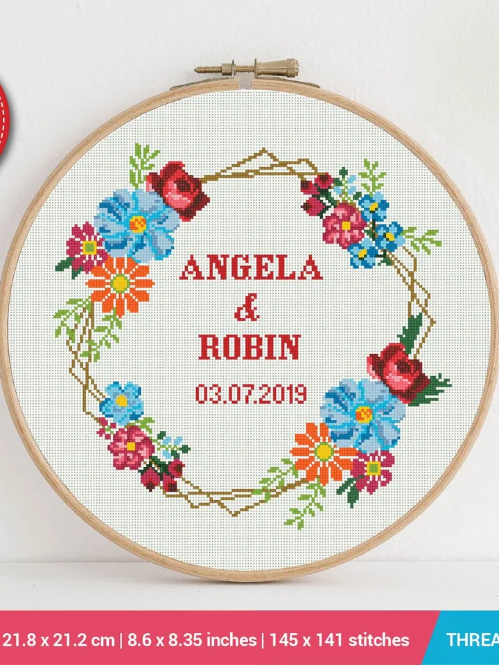 Wedding Date Frame and Alphabet Cross stitch pattern | Embroidery Pattern | Instant Download | Embroidery Designs