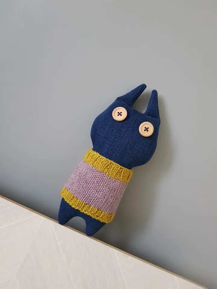 Stuffed animals patterns PDF for sewing and knitting Cat and Rabbit of denim, set of 2 tutorials