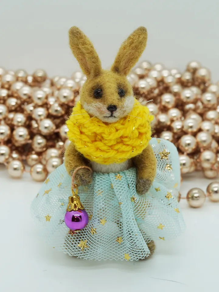Lilly Belle, miniature needle felted rabbit, Christmas gift, ships from the US