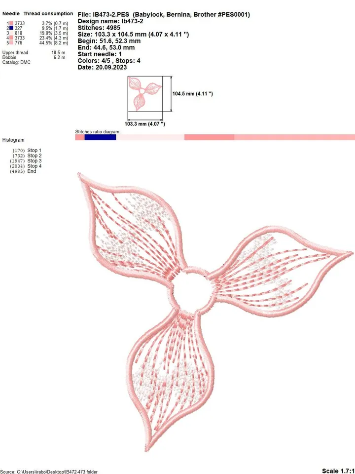 Volumetric flowers for decoration using applique technique machine embroidery design