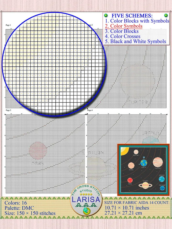 Cross Stitch Pattern of the Solar System | Planetary Chart