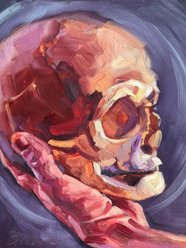 Human Skull Painting Original Skeleton Artwork Oil On Panel 8x10 Inch Anatomy Art