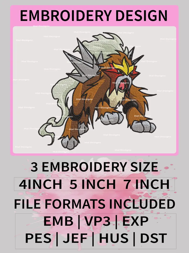 Pokemon Entei Embroidery Design, Pokemon Dmbroidery, Anime Design, Embroidery file, Digital download