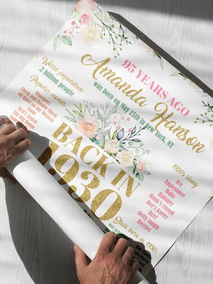 95th Birthday Poster, 95th Floral Birthday, Back in 1930, 95th Birthday Decoration, 95th Birthday Gift, born in 1930 Birthday Poster