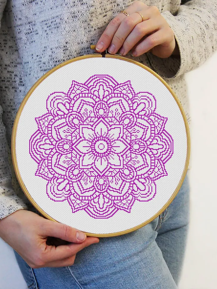 Flower mandala cross stitch pattern download PDF Mandala ornament embroidery PDF Monochrome cross stitch Floral ornament cross stitch #M75