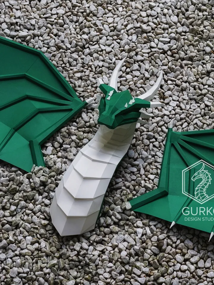 Papercraft Dragon With Wings, Digital Template, PDF Download, Gurko, 3D Low Poly, Pepakura, DIY Origami Sculpture, Paper Decor, DIY Gift
