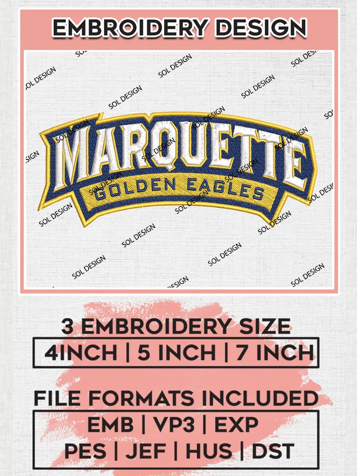 NCAA Marquette Golden Eagles College Wordmark Team Logo Embroidery Design Files, NCAA Marquette Golden Eagles Machine Embroidery, NCAA Teams, 3 sizes, NCAA Machine embroidery designs, Digital Download
