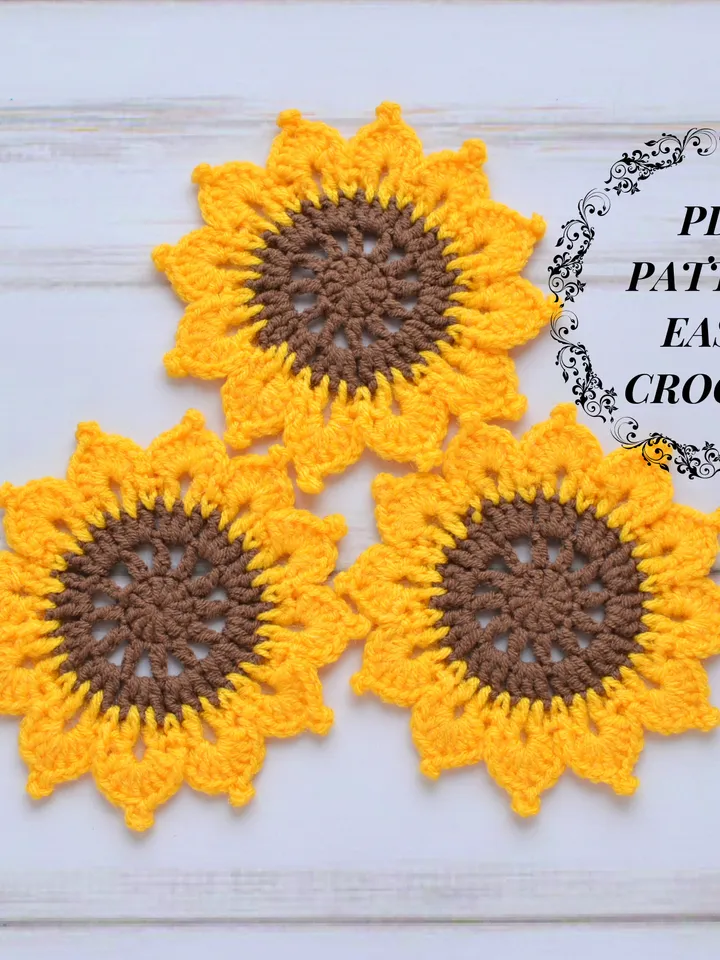 Crochet Sunflower Coaster Pattern Sunflower HandmadebyRaine