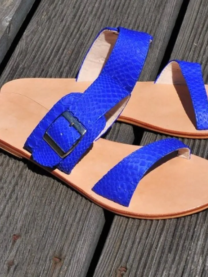 Genuine Python Skin and Genuine Lether Bright Blue Sandal | women shoes | Handmade shoes | women summer sundal | Exotic leather shoes