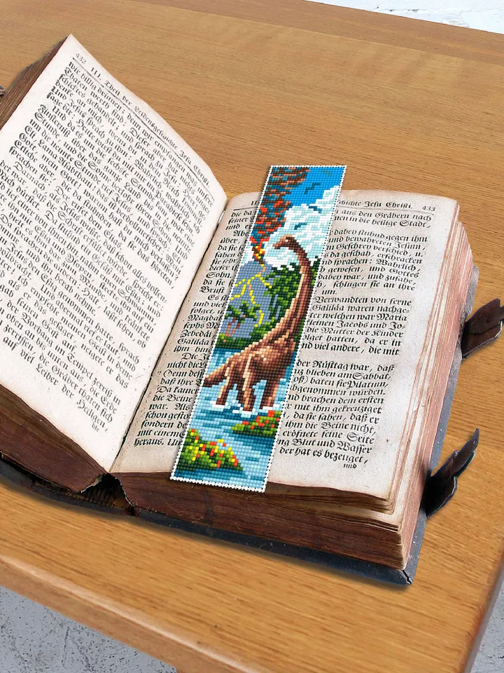Bookmark cross stitch pattern download PDF Modern handmade bookmark digital PDF Dinosaur cross stitch chart, Nature lover gift, Volcano #B74