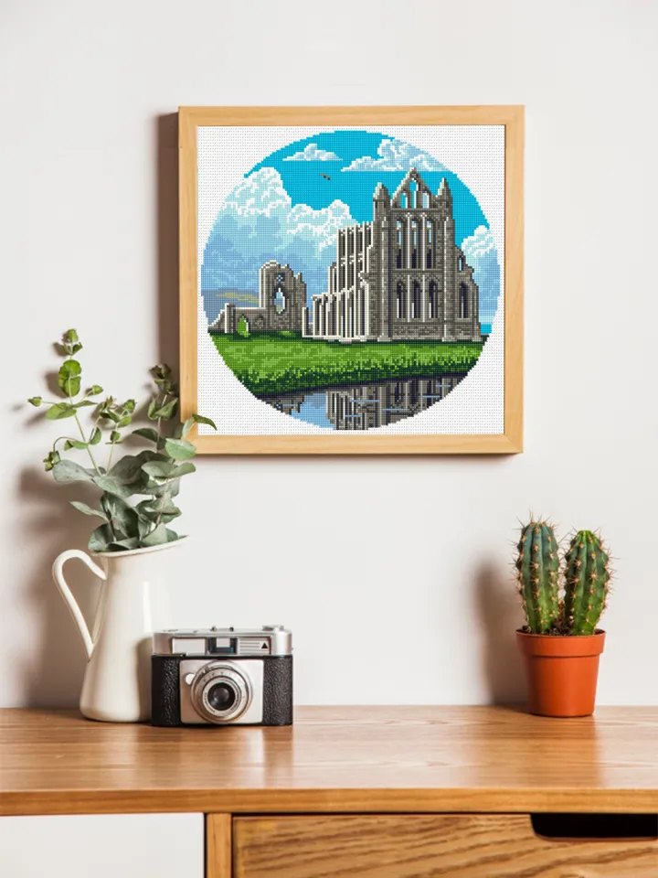 Whitby Abbey medieval castle cross stitch pattern download PDF Draculas castle embroidery PDF, Nature cross stitch, Gothic architecture #C7