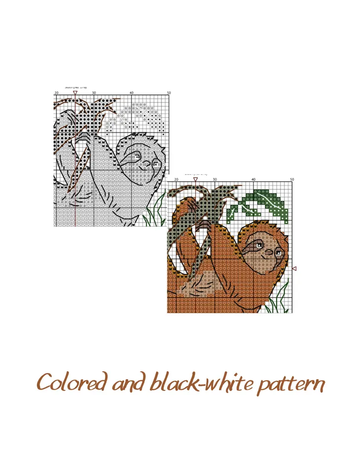 Cross stitch pattern Sloth, small cross stitch pattern PDF