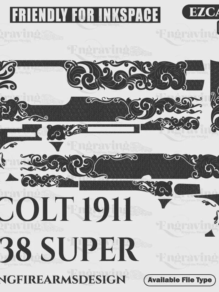 Colt1911 38 Super Scroll Design Svg,lasercut,laserengraving,fiberlaser,engravingfiles,laserpattern,engravingdesign,engravingpattern,metalart