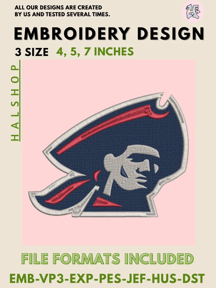 Robert Morris Colonials NCAA Team Funny Mascot Logo Embroidery Design Files – College Sports Machine Embroidery, 3 Sizes, Instant Digital Download