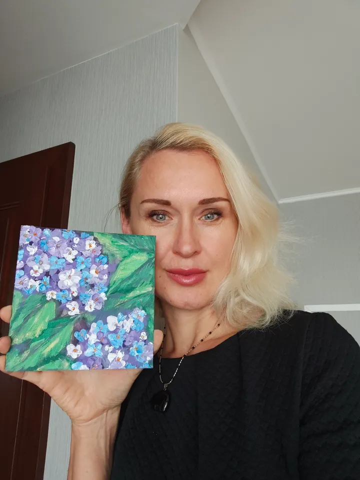 Hydrangea Original Painting Floral Original Art Flowers Modern Artwork Bright Hydrangea Wall Art 6x6 inches by Olga SokolovaArt