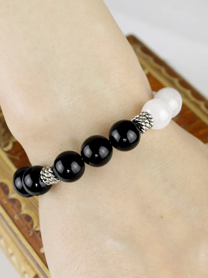 Handmade Gothic Jewelry Set with Obsidian and Moonstone â Necklace, Earrings, Bracelet