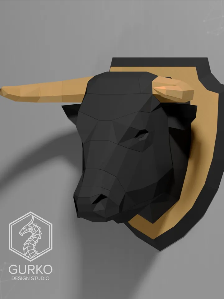Bull Head Papercraft, Digital Template, PDF Download, Gurko, Trophy, 3D Low Poly, Pepakura, DIY Origami, Paper Decor, DIY Gift