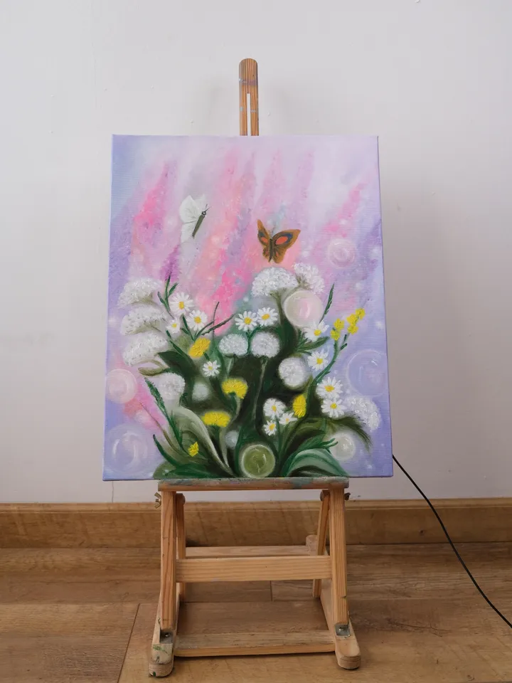 Oil Painting Waltz of Loving Moths Meadow Meadow Grass Butterflies Summer Landscape Nature Stretched Canvas 20 x16 inches 50 x40 cm Wall Decor Bedroom\Children's Room