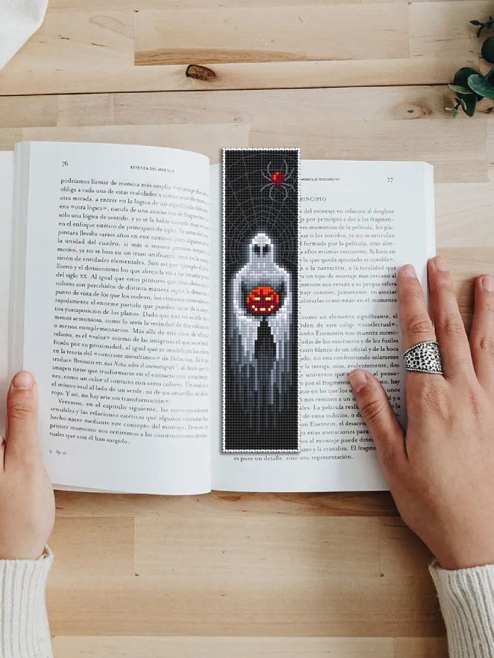 Spooky Halloween bookmark cross stitch pattern download PDF, Handmade bookmark pattern PDF, Ghost cross stitch chart, Gothic halloween #B82