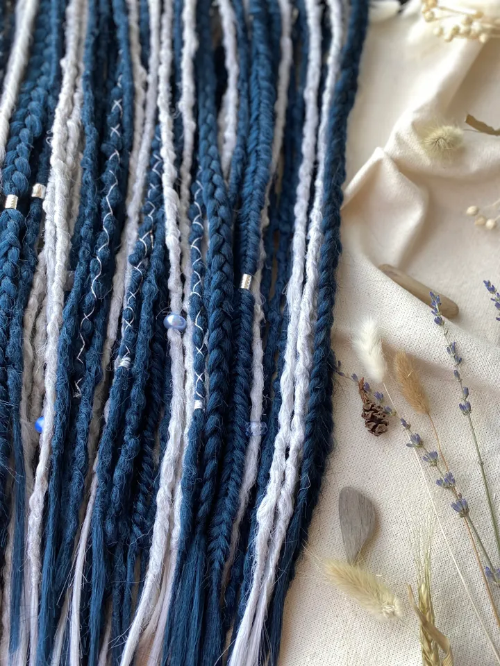 Dark blue and gray synthetic crochet De dreadlocks and braids ready to ship, Dreads extensions, Faux locs, fake dreads