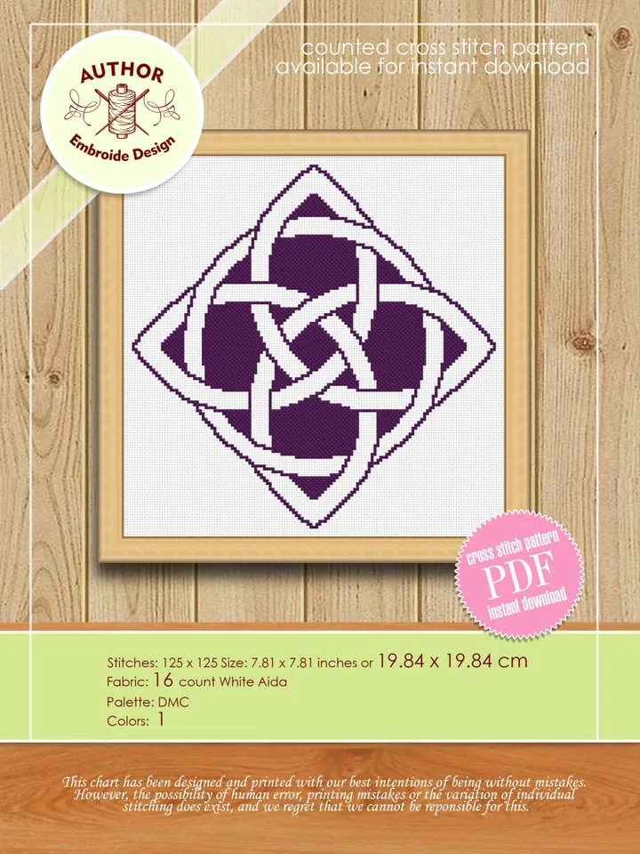 Celtic knot cross stitch pattern download PDF Monochrome cross stitch Celtic ornament embroidery Modern mandala digital Beginner stitch #M63