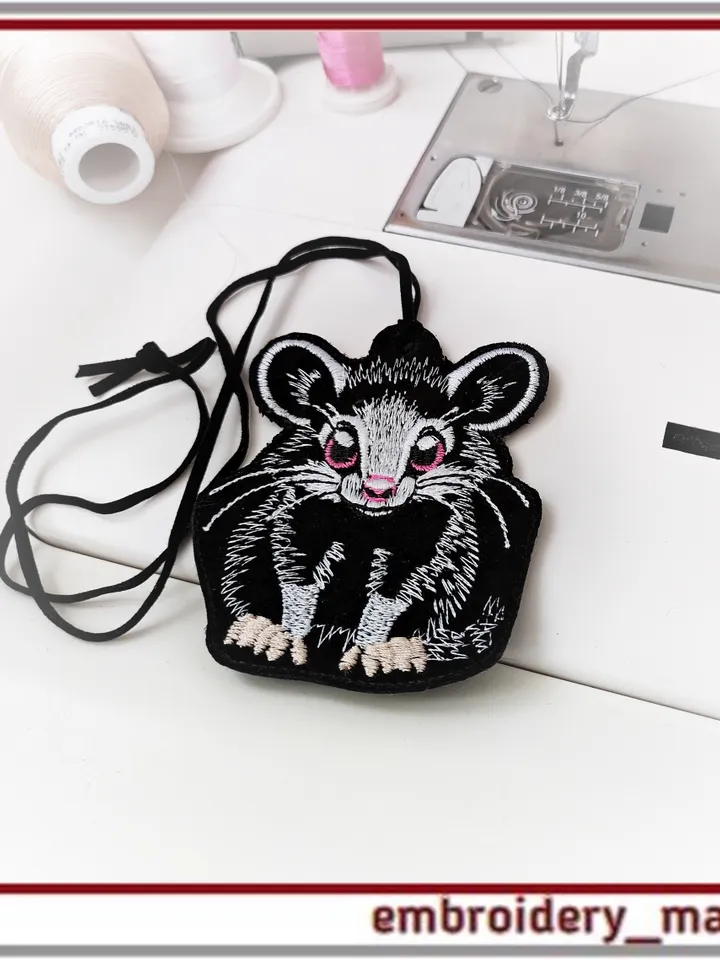 In The Hoop patch with cute Opossum and classic Machine embroidery design