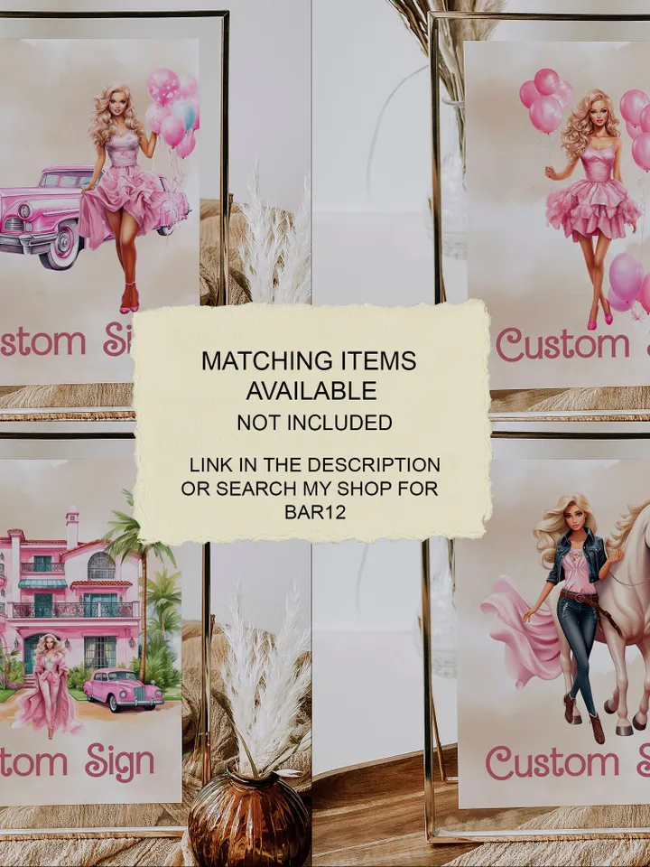 Doll thank you tag sticker party hot pink girl birthday thank you party supplies bar12